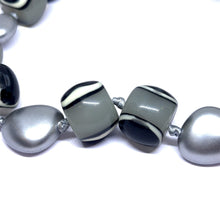 Bold Artisan Beaded Necklace in Simulated Monochrome Agate – Handmade Contemporary Statement Jewelry
