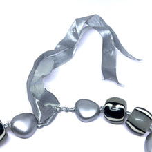 Bold Artisan Beaded Necklace in Simulated Monochrome Agate – Handmade Contemporary Statement Jewelry