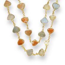 Natural Handmade Gemstone Station Necklace Semiprecious Flat Heart Cut Chain Jewelry