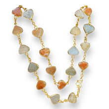 Natural Handmade Gemstone Station Necklace Semiprecious Flat Heart Cut Chain Jewelry