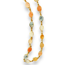 Natural Handmade Station Necklace Semiprecious Gemstone Flat Oval Cut Chain Jewelry