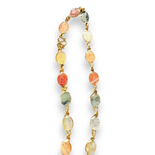 Natural Handmade Station Necklace Semiprecious Gemstone Flat Oval Cut Chain Jewelry
