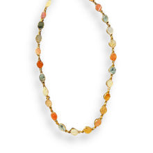 Natural Handmade Station Necklace Semiprecious Gemstone Flat Oval Cut Chain Jewelry
