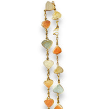 Natural Handmade Gemstone Station Necklace Semiprecious Flat Heart Cut Chain Jewelry