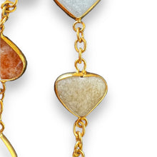 Natural Handmade Gemstone Station Necklace Semiprecious Flat Heart Cut Chain Jewelry