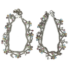 Multi Layered German Silver Anklet Pair with Colorful Stones and Sound Charms