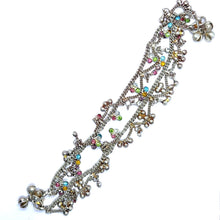 Multi Layered German Silver Anklet Pair with Colorful Stones and Sound Charms