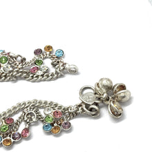 Multi Layered German Silver Anklet Pair with Colorful Stones and Sound Charms