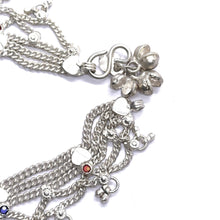 Multi-Layered German Silver with Anklet Pair with Bells Charms and Engraved Heart Motifs Payal