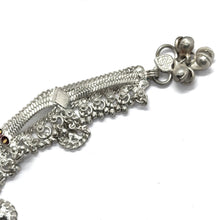 Bohemian Style German Silver Anklet Pair with Engraved Motifs and Sound Bells