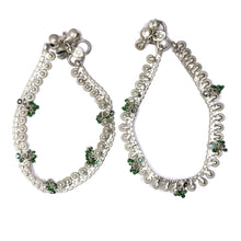 Unique Bohemian Style German Silver Pair with Green Beads Charm Anklet Jewelry