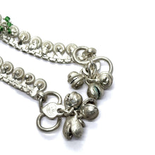 Unique Bohemian Style German Silver Pair with Green Beads Charm Anklet Jewelry