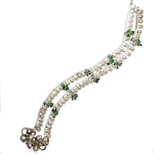 Unique Bohemian Style German Silver Pair with Green Beads Charm Anklet Jewelry