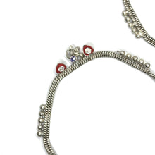 Classic German Silver with colorful Heart Charms and Tingling Bells Anklet Pair