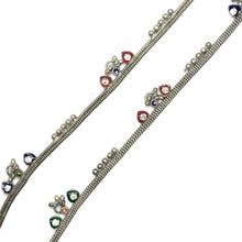 Classic German Silver with colorful Heart Charms and Tingling Bells Anklet Pair