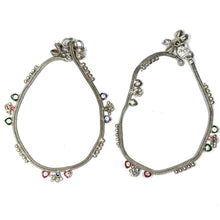 Classic German Silver with colorful Heart Charms and Tingling Bells Anklet Pair