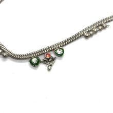 Classic German Silver with colorful Heart Charms and Tingling Bells Anklet Pair