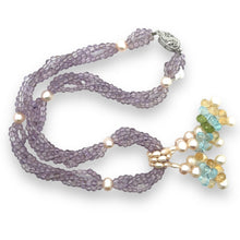 Natural Amethyst Swiss Blue Topaz Peridot Citrine Pearl Gemstone Necklace