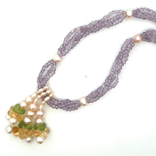 Natural Amethyst Pearl Citrine Peridot Gemstone Crafted Necklace