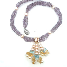 Natural Amethyst Citrine Swiss Blue Topaz Pearl Gemstone Handmade Necklace
