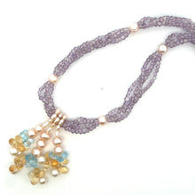 Natural Amethyst Citrine Swiss Blue Topaz Pearl Gemstone Handmade Necklace