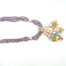 Natural Amethyst Citrine Swiss Blue Topaz Pearl Gemstone Handmade Necklace