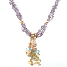 Natural Amethyst Citrine Swiss Blue Topaz Pearl Gemstone Handmade Necklace