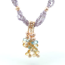 Natural Amethyst Citrine Swiss Blue Topaz Pearl Gemstone Handmade Necklace
