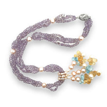 Natural Amethyst Citrine Swiss Blue Topaz Pearl Gemstone Handmade Necklace