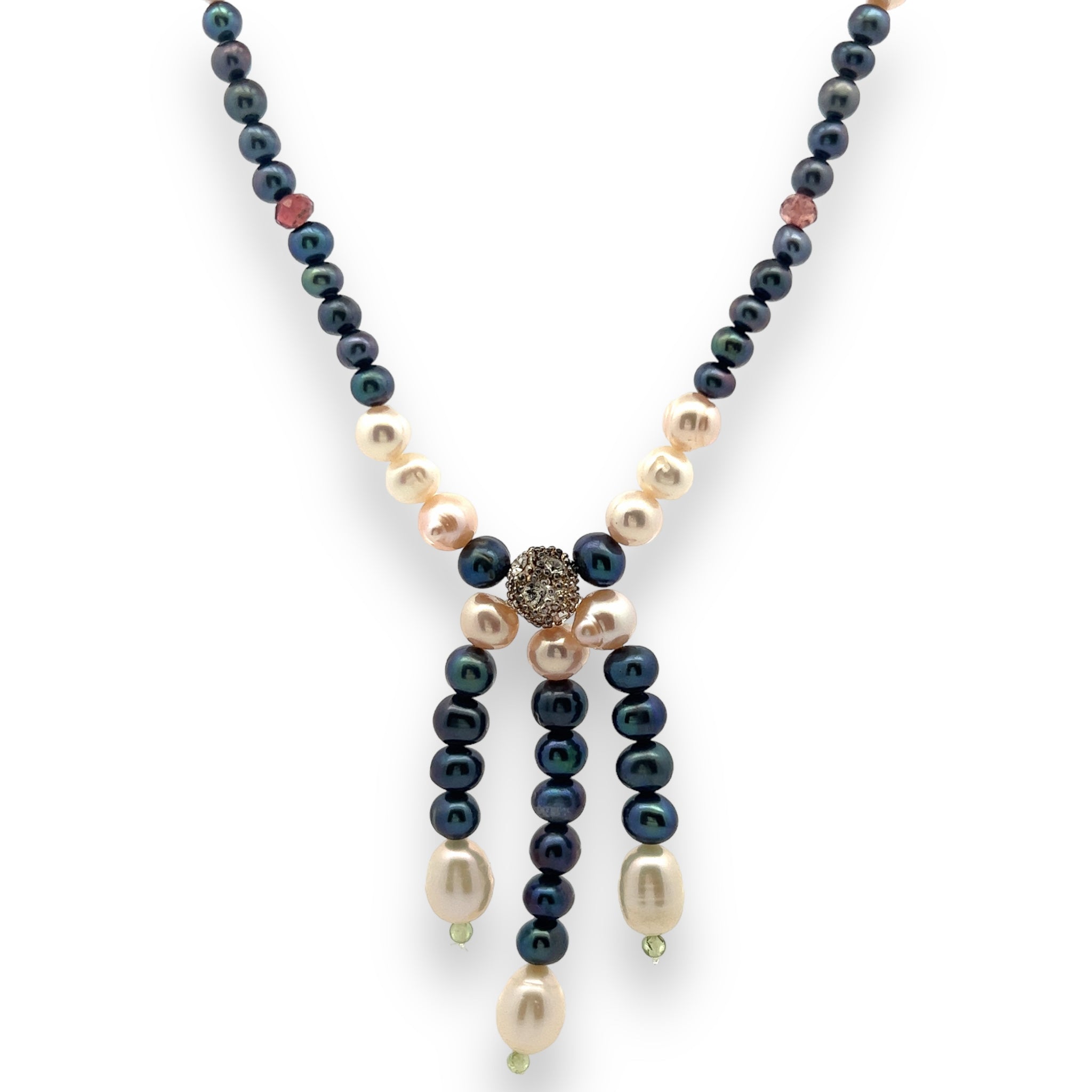 Natural Handmade Necklace 16"-18" Pearls with Tourmaline Gemstone Beads Jewellery