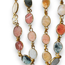 Natural Handmade Station Necklace Semiprecious Gemstone Flat Oval Cut Chain Jewelry