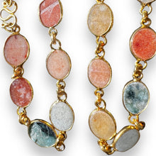 Natural Handmade Station Necklace Semiprecious Gemstone Flat Oval Cut Chain Jewelry