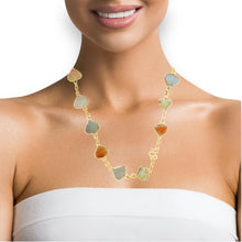 Natural Handmade Gemstone Station Necklace Semiprecious Flat Heart Cut Chain Jewelry