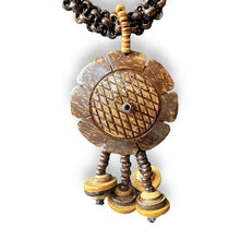 Natural Handmade Necklace Dark Coconut Shell Floral Tassels Unique Jewelry