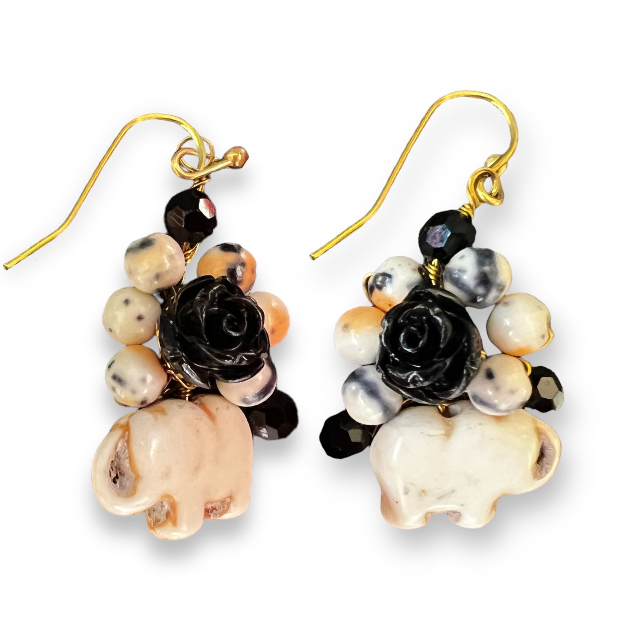 Handmade Earrings Elephant Rose Black White Jewelry