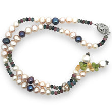 Natural Multi Tourmaline Pearl Citrine Peridot Multi Colored Gemstone Necklace