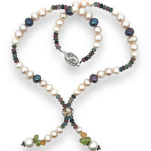 Natural Multi Tourmaline Pearl Citrine Peridot Multi Colored Gemstone Necklace