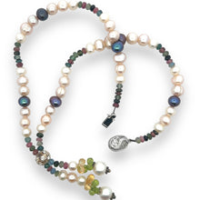 Natural Multi Tourmaline Pearl Citrine Peridot Multi Colored Gemstone Necklace