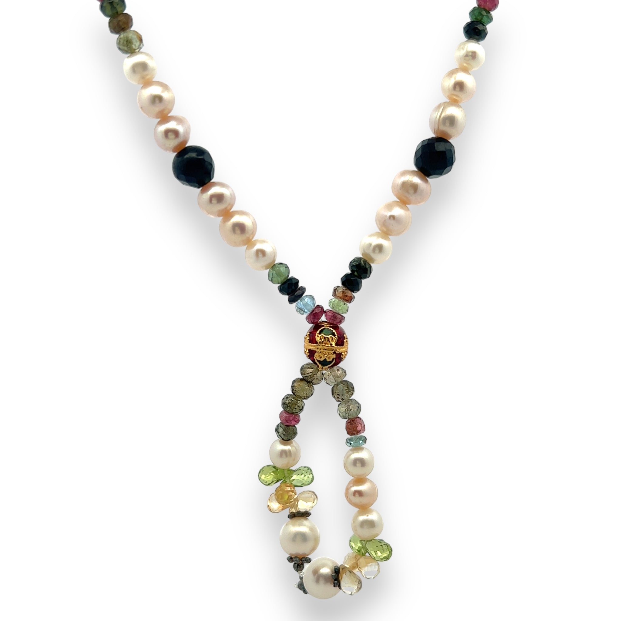 Natural Handmade Necklace 16"-18" Pearls, Peridot, Black Tourmaline, Citrine Gemstone Beads Jewellery