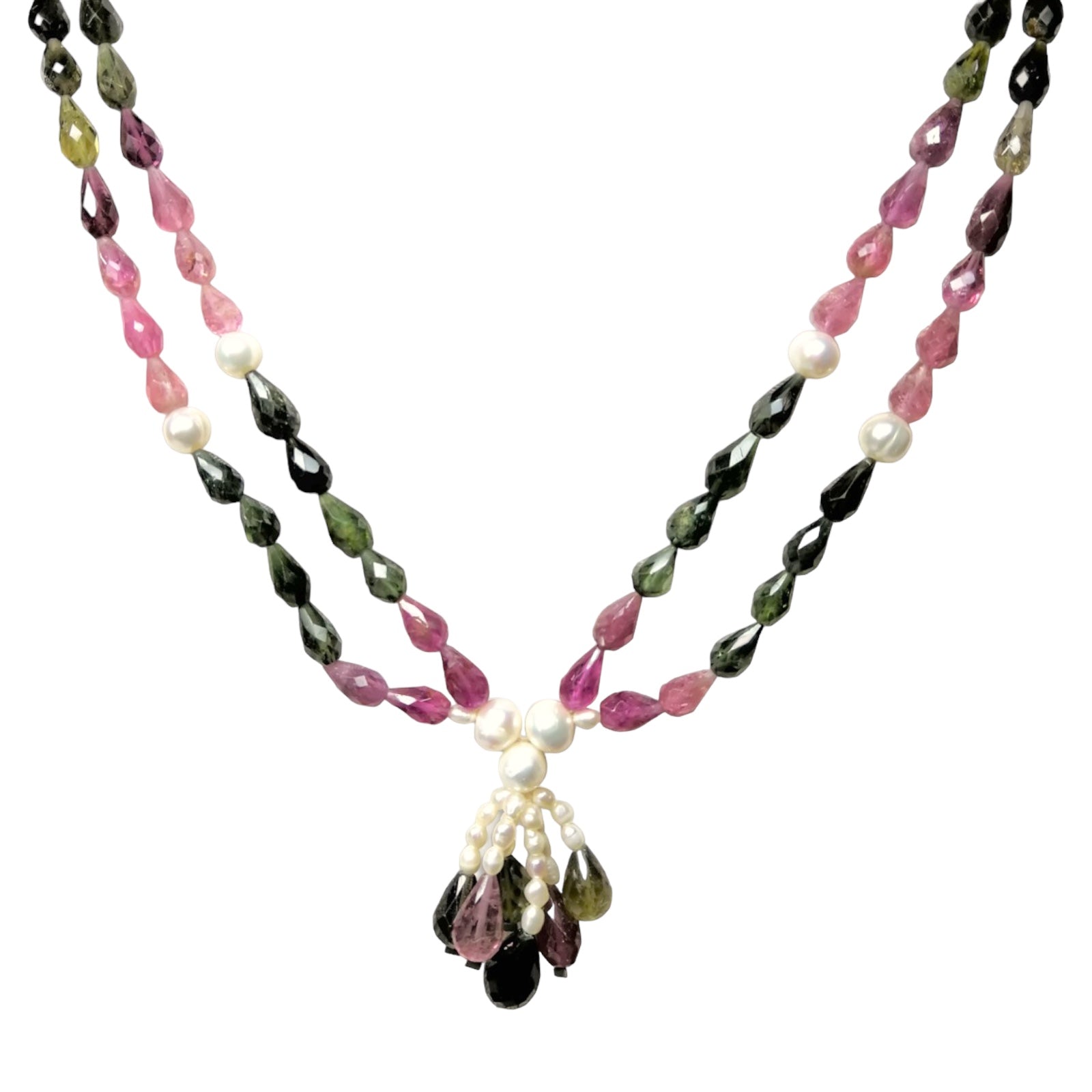 Natural Handmade Necklace 16"-18" Multi Tourmaline, Pearls Gemstone Beads Jewellery