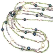 Natural Peridot Amethyst & Pink Tourmaline Pearl Ball Gemstone Necklace Jewelry