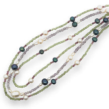 Natural Peridot Amethyst & Pink Tourmaline Pearl Ball Gemstone Necklace Jewelry