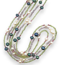 Natural Peridot Amethyst & Pink Tourmaline Pearl Ball Gemstone Necklace Jewelry