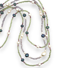 Natural Peridot Amethyst & Pink Tourmaline Pearl Ball Gemstone Necklace Jewelry