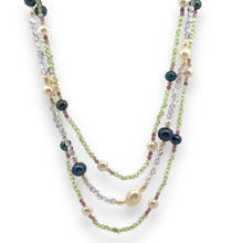 Natural Peridot Amethyst & Pink Tourmaline Pearl Ball Gemstone Necklace Jewelry