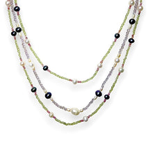 Natural Peridot Amethyst & Pink Tourmaline Pearl Ball Gemstone Necklace Jewelry