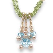 Natural Peridot with Blue Topaz Drops & Pearl Gemstone Necklace