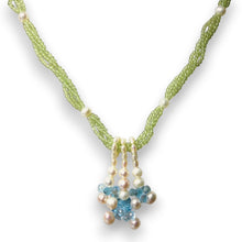 Natural Peridot with Blue Topaz Drops & Pearl Gemstone Necklace