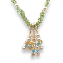 Natural Peridot Blue Topaz Citrine Smooth Pearls Gemstone Necklace