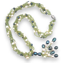 Natural Peridot Plain Ball & Pearl Gemstone Handmade Necklace